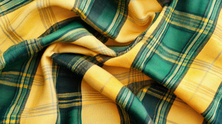 Texture, background, pattern. The fabric is checkered green and yellow. Scottish tartanの素材