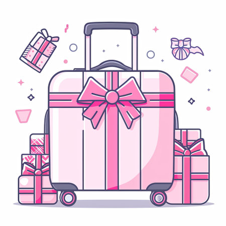 Suitcase with gifts. Vector illustration in a flat style.の素材