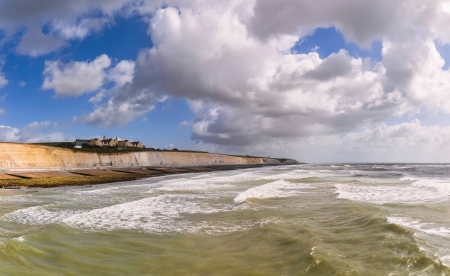 Roedean School, southern coast of Great Britain, view from Brighton Marina Villageの写真素材