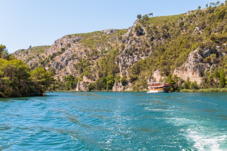 Ship on the river in Krka National Park, Croatia の写真素材