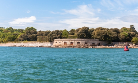 Fortification on a sea shore in Plymouth, Great Britainの写真素材
