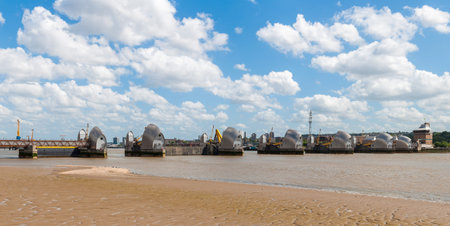The Thames Barrier - movable flood barrier in eastern London, United Kingdomの写真素材