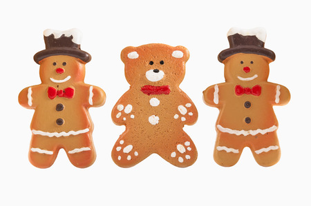 Gingerbread cookies isolated over white background の写真素材