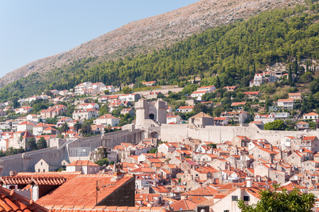 Red tiled rooftops in Dubrovnik Old City in Croatiaの写真素材