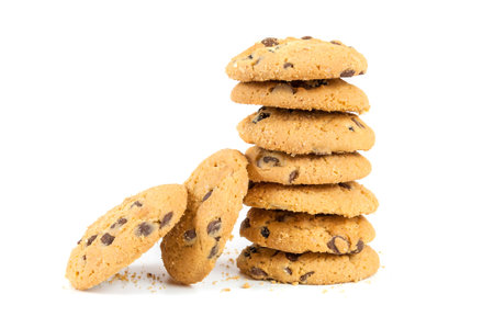 Chocolate chips cookies isolated on white background