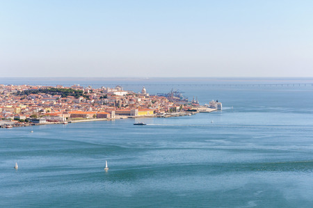 Panoramic view of Lisbon Old Town and Tagus River in Portugalの写真素材