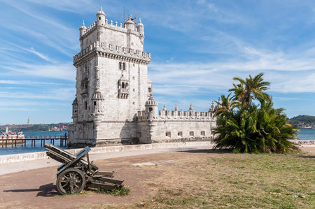 Tower of Belem on the bank of the Tagus Riverのeditorial素材