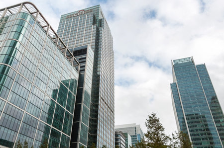 LONDON, UNITED KINGDOM - NOVEMBER 8, 2014: Modern buildings at Canary Wharf with Citi Bank...