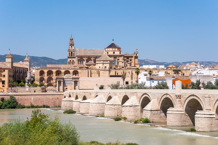 The Great Mosque and Roman Bridge in Cordoba in Spainの写真素材