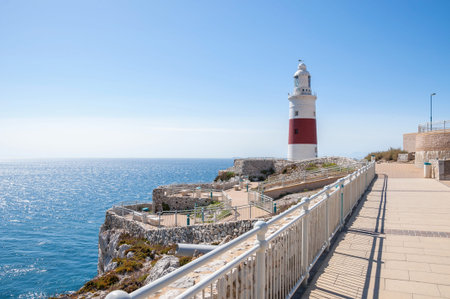 Europa Point Lighthouse on a shore of Gibraltarの写真素材