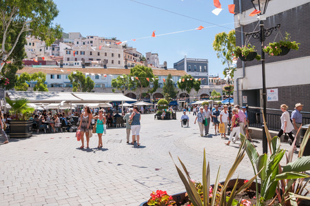 GIBRALTAR AUGUST 27 2014: View of the Grand Casemates Square. The square is lined with numerous pubs bars and restaurants and acts as the gateway into Gibraltar39s city center.のeditorial素材
