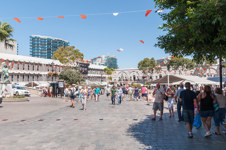 GIBRALTAR AUGUST 27 2014: Tourists at Grand Casemates Square. The square is lined with numerous pubs bars and restaurants and acts as the gateway into Gibraltar39s city center.のeditorial素材