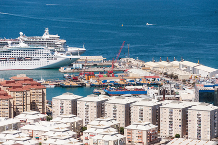 Scenic view from above over the port of Gibraltarの写真素材