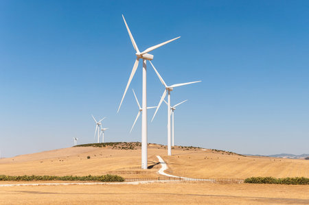 Windmills for electric power production in Andalusia region in Spain