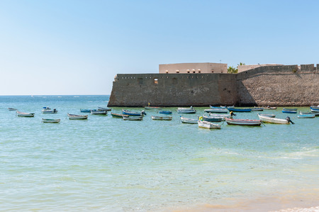 Fishing boats at Caleta Beach in Cadiz in Spainのeditorial素材