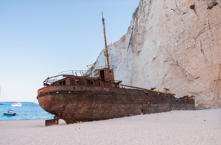 Famous shipwreck on Navagio Beach, Zakynthos, Greeceのeditorial素材