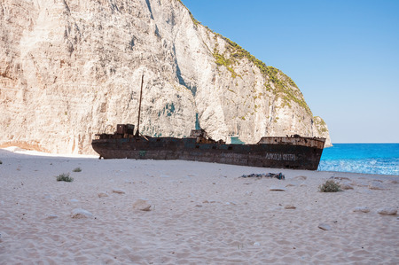 Famous shipwreck on Navagio Beach, Zakynthos, Greeceのeditorial素材