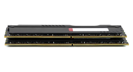 Modern RAM memory modules with black radiator  isolated on white background with clipping path