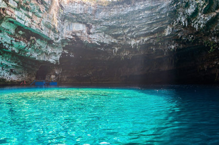 Beautiful Melissani Lake on Cephalonia Island, Greeceの写真素材