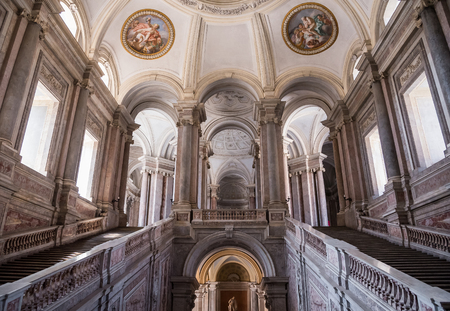 Caserta, Italy - August 29, 2016: Grand Staircase of Honour in Royal Palace, a former royal residence in Caserta constructed for the Bourbon kings of Naplesのeditorial素材