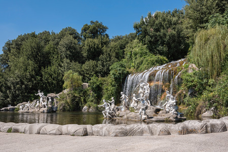 The Diana and Actaeon Fountain at the feet of the Grand Cascade in the garden of Caserta Royal Palace, Italyのeditorial素材