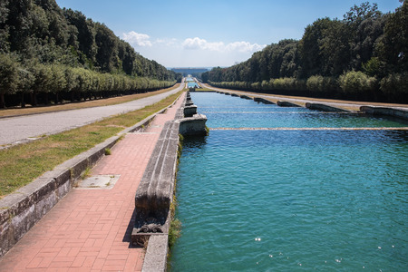 View of long promenade in the park at Royal Palace of Caserta, Italyのeditorial素材