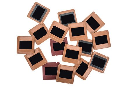 Vintage blank photo slides isolated on white backgroundの写真素材