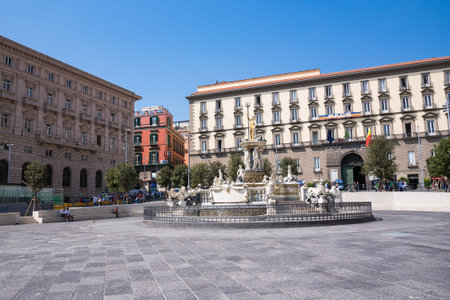 Naples, Italy - August 30, 2016: Fountain of Neptune located in Municipio squareのeditorial素材