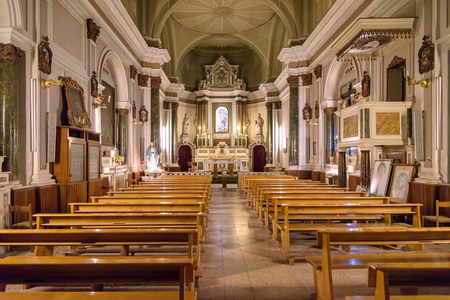 Tropea, Italy - September 06, 2016: View of empty interior of Church of San Michele in Tropea, small town in southern Italyのeditorial素材