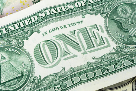 Closeup of 1 dollar banknote as financial background