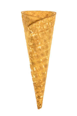 Empty ice cream cone isolated on white background with clipping pathの写真素材
