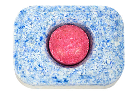 Dishwasher tablet isolated on white backgroundの写真素材