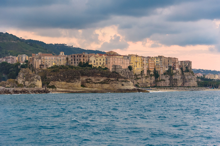Evening view of Tropea town in Calabria, Italyの写真素材