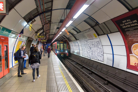 London, UK - May 1, 2018: DLR train for Lewisham on the Bank station of Londons tube