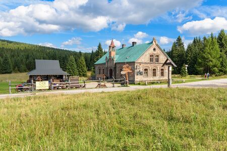 Jakuszyce, Poland - September 11, 2019: Summer view of building of Orle shelter in polish Jizera Mountainsのeditorial素材