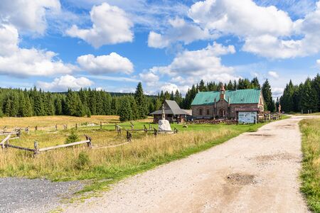Jakuszyce, Poland - September 11, 2019: Summer view of building of Orle shelter in polish Jizera Mountainsのeditorial素材