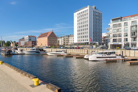 Gdansk, Poland - June 14, 2020: View of Gdansk marina on New Motlawa river at Granary Island at...