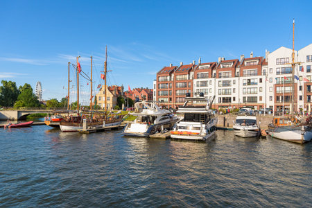 Gdansk, Poland - June 14, 2020: View of Gdansk marina on New Motlawa river at Granary Island at...