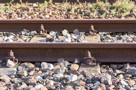 Closeup of railway tracks as transport background