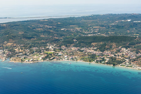 Aerial view of greek Corfu island, popular summer tourist destination in Europeの写真素材