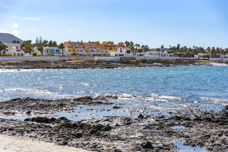 View of built-up coast in Corralejo on Fuerteventura. Canaries, Spainの写真素材