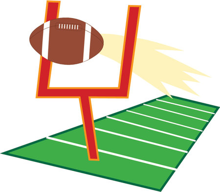 Football going through a goalpost on a football field のイラスト素材