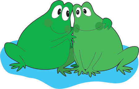 Two frogs cuddling together on a lily padのイラスト素材