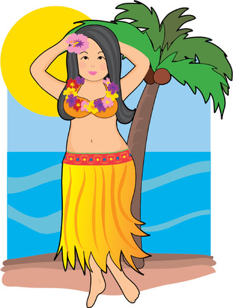 Hawaiian hula dancer with lei and palm treeのイラスト素材