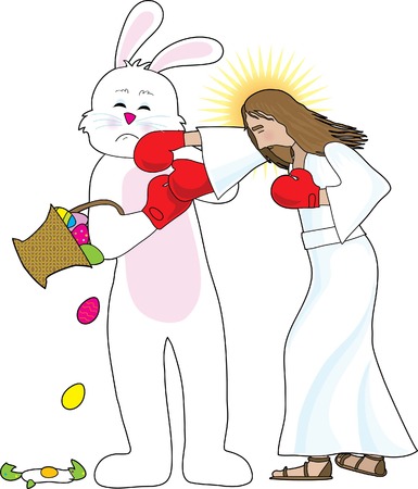 Jesus fighting with the Easter Bunny のイラスト素材