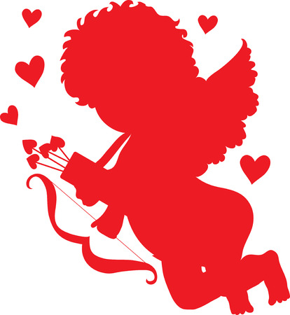 Red silhouette of a cupid holding his bow and arrowsのイラスト素材