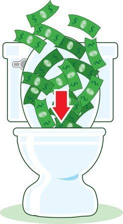Lots of dollar bills going down the toiletのイラスト素材