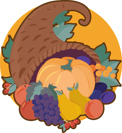 A cornucopia of harvest vegetables and fruitsのイラスト素材