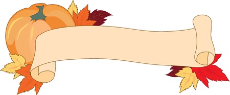 A banner with a pumpkin and autumn leavesのイラスト素材