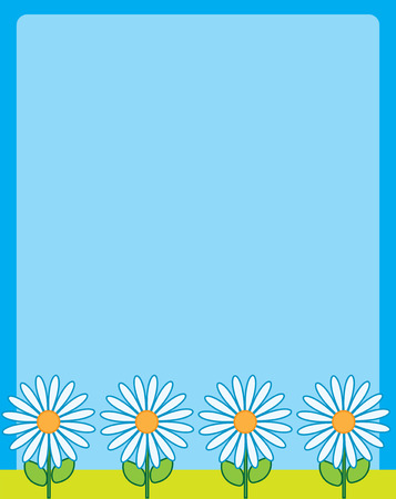 A border or frame featuring a row of bright daisies along the bottomのイラスト素材